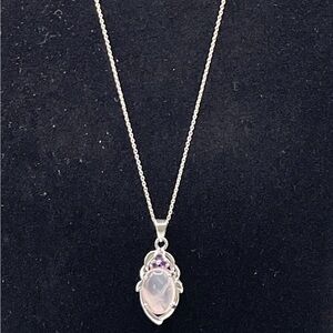 Women’s Galilean Pink Quartz Necklace with Amethyst set in 925 Silver - 18 in
